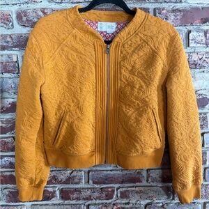 Anthropologie Quilted Cropped Bomber Jacket Mustard Boho Fall Layering